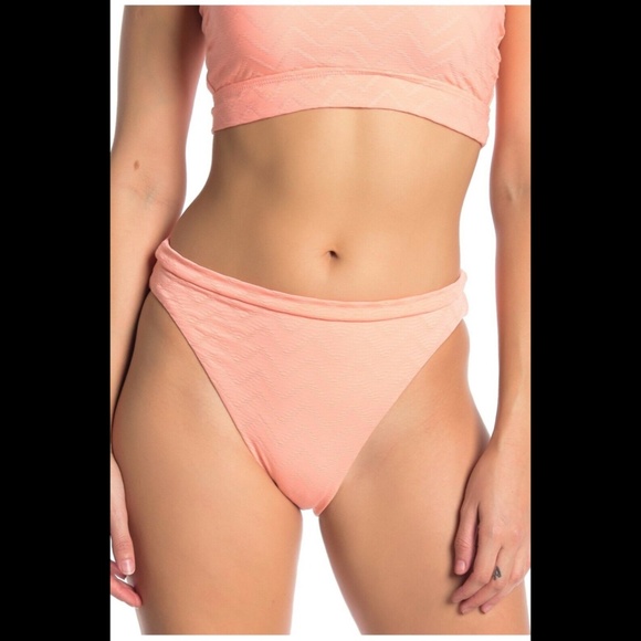 NEW Becca Chevron French Cut Bikini Bottoms in Salmon Pink [‎ Medium ] - Picture 2 of 12
